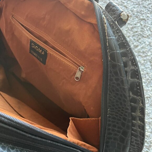 Vintage 80s Sigma Black Crocodile Print Leather Handbag Luxury Eclectic Grandma - Picture 5 of 7